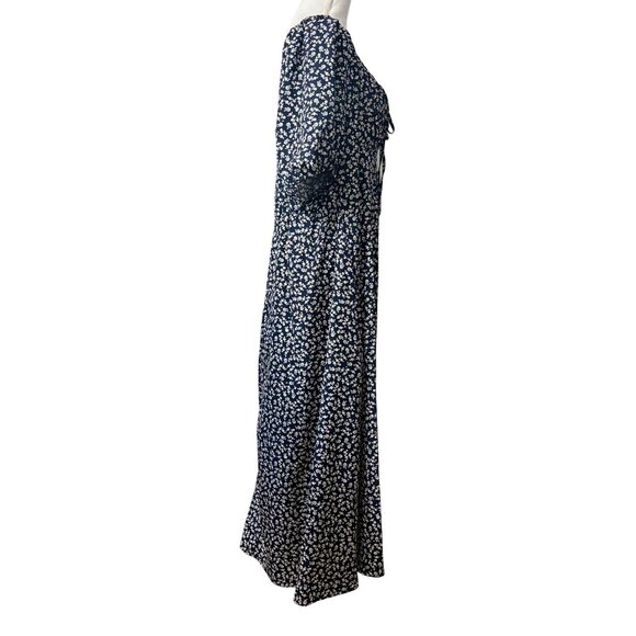 Shein Curve Floral Bohemian Maxi Dress With Puff Sleeves Navy & White  4XL - Picture 4 of 14